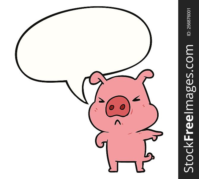 Cartoon Angry Pig Pointing And Speech Bubble