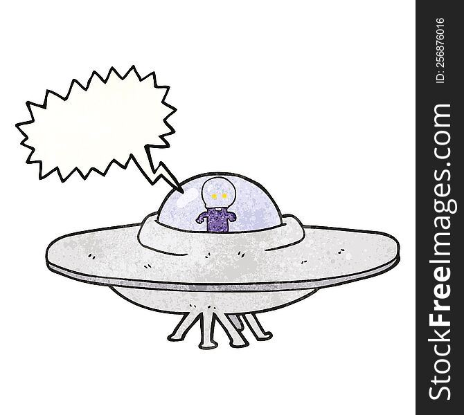Speech Bubble Textured Cartoon Alien Flying Saucer