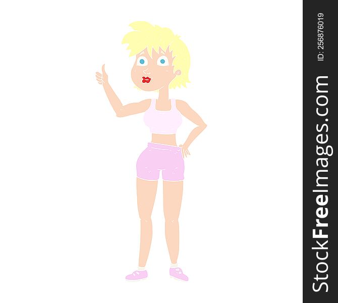 flat color illustration of happy gym woman. flat color illustration of happy gym woman