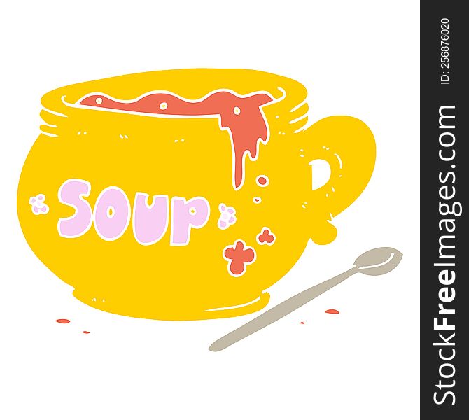 flat color illustration of a cartoon bowl of soup