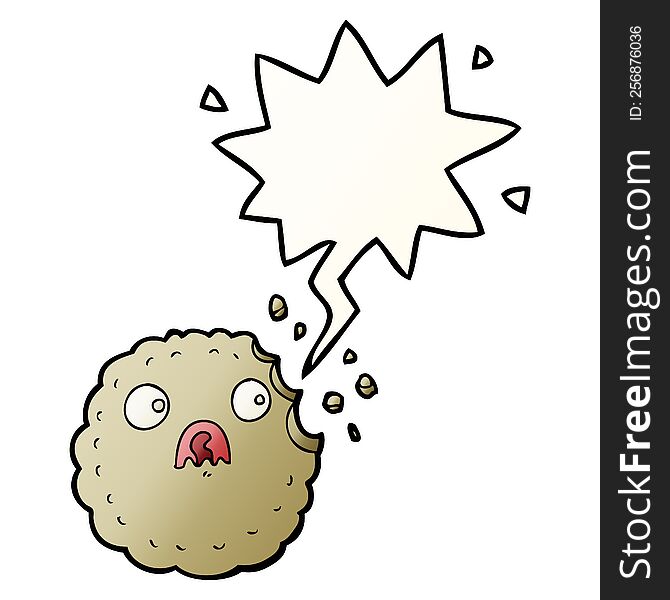 frightened cookie cartoon with speech bubble in smooth gradient style
