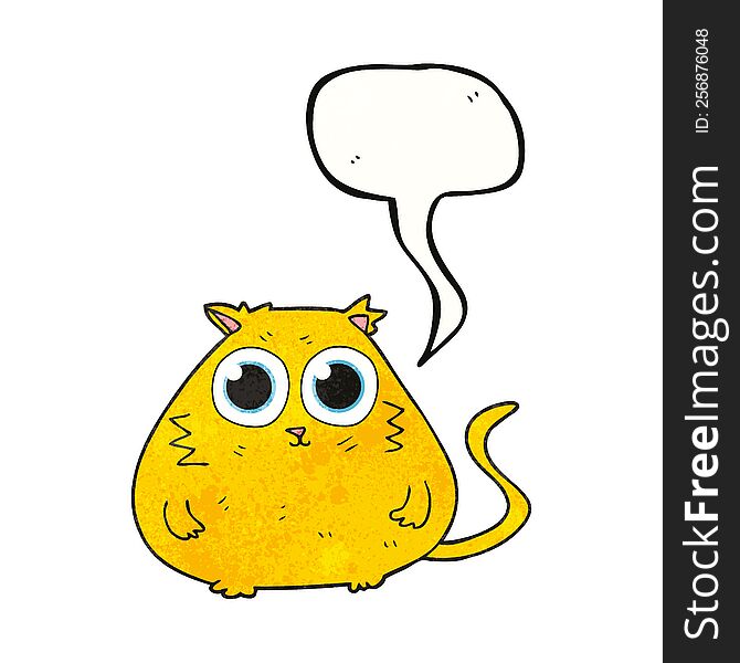 freehand speech bubble textured cartoon cat with big pretty eyes