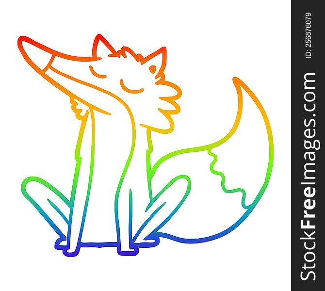 rainbow gradient line drawing of a cartoon wolf