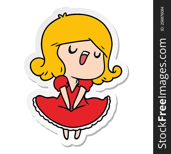Sticker Cartoon Of A Cute Singing Kawaii Girl