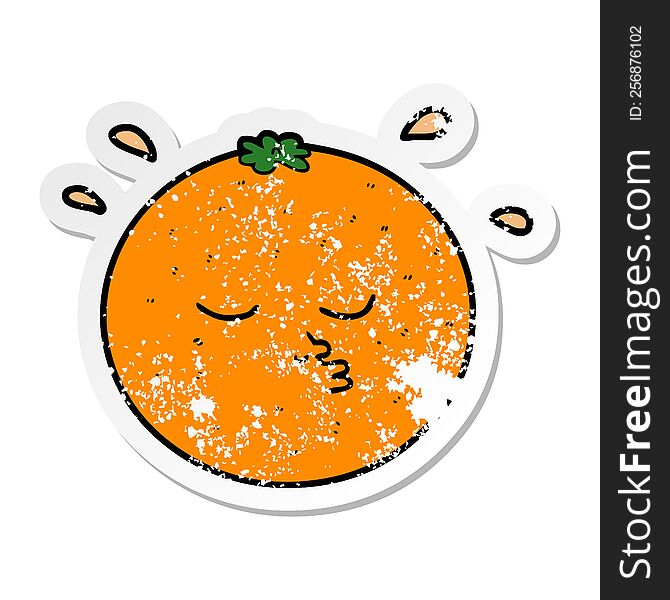 Distressed Sticker Of A Cartoon Orange With Face