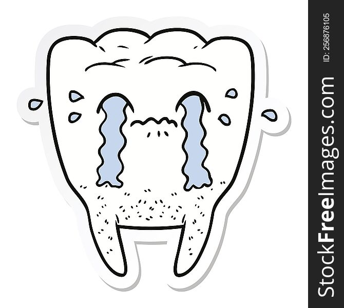 sticker of a cartoon tooth crying