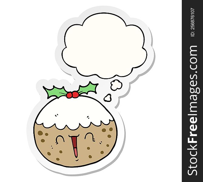 Cute Cartoon Christmas Pudding And Thought Bubble As A Printed Sticker