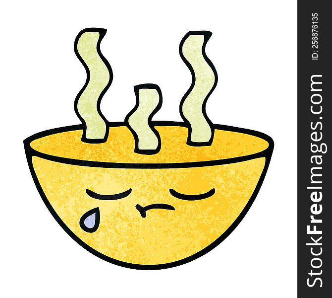 retro grunge texture cartoon of a bowl of hot soup