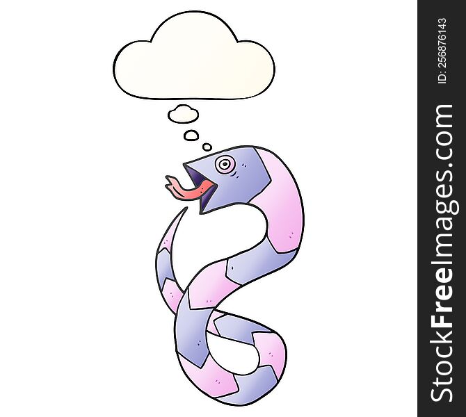 Cartoon Snake And Thought Bubble In Smooth Gradient Style