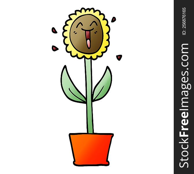 vector gradient illustration cartoon flower in pot