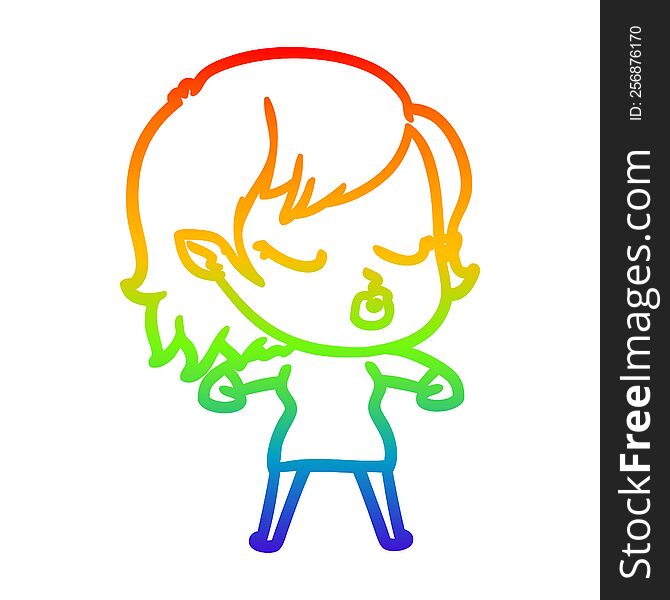 rainbow gradient line drawing cute cartoon vampire girl