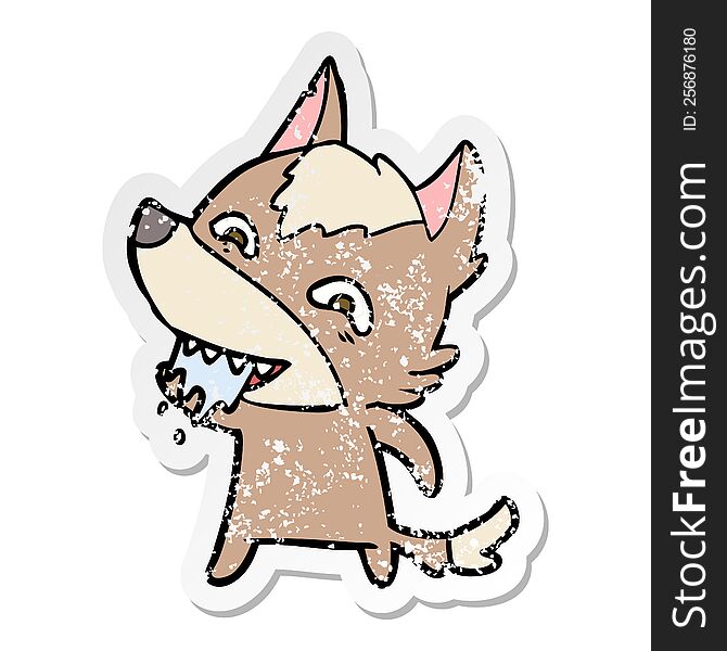 Distressed Sticker Of A Cartoon Hungry Wolf