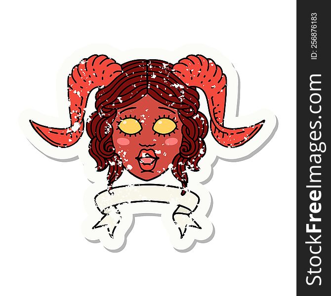 Tiefling Character Face With Scroll Banner Illustration