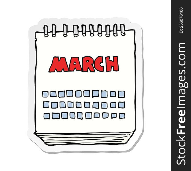 sticker of a cartoon march calendar