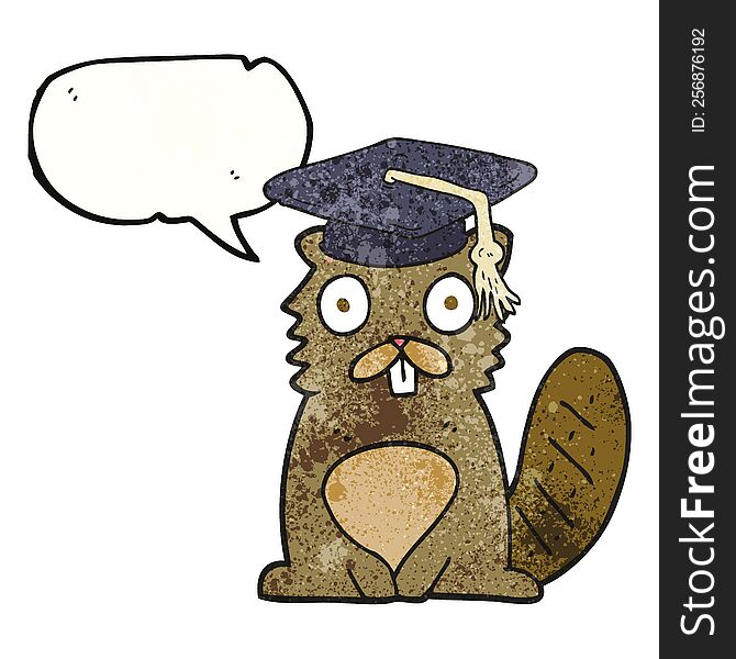 Speech Bubble Textured Cartoon Beaver Graduate