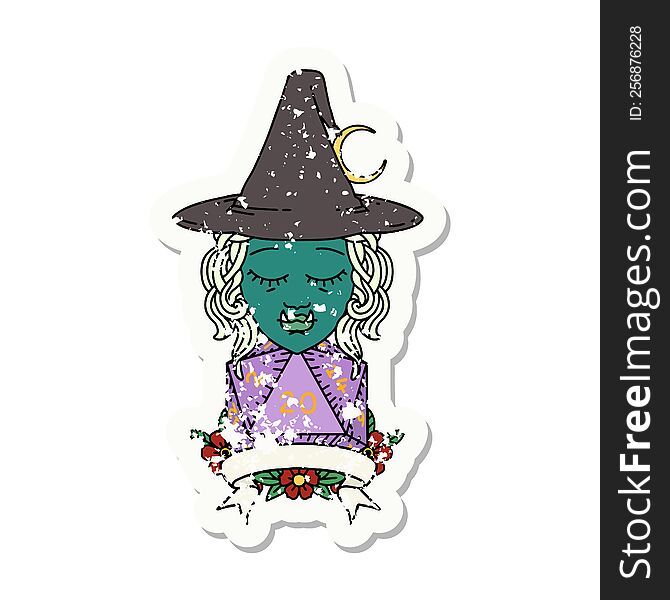 Retro Tattoo Style half orc witch character with natural 20 dice roll. Retro Tattoo Style half orc witch character with natural 20 dice roll