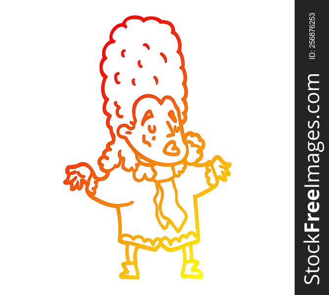 warm gradient line drawing of a cartoon man in wig