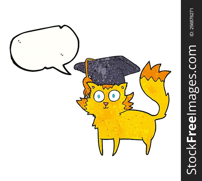 freehand speech bubble textured cartoon cat graduate