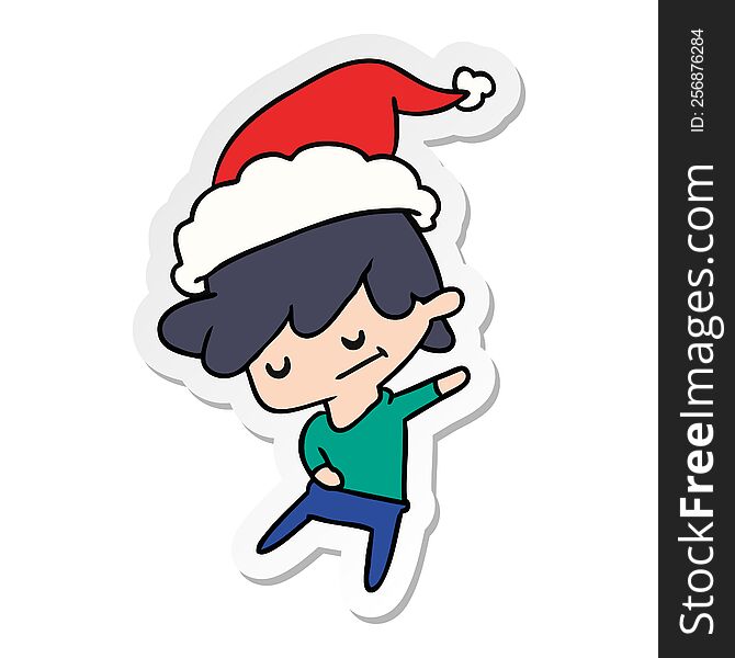 hand drawn christmas sticker cartoon of kawaii boy