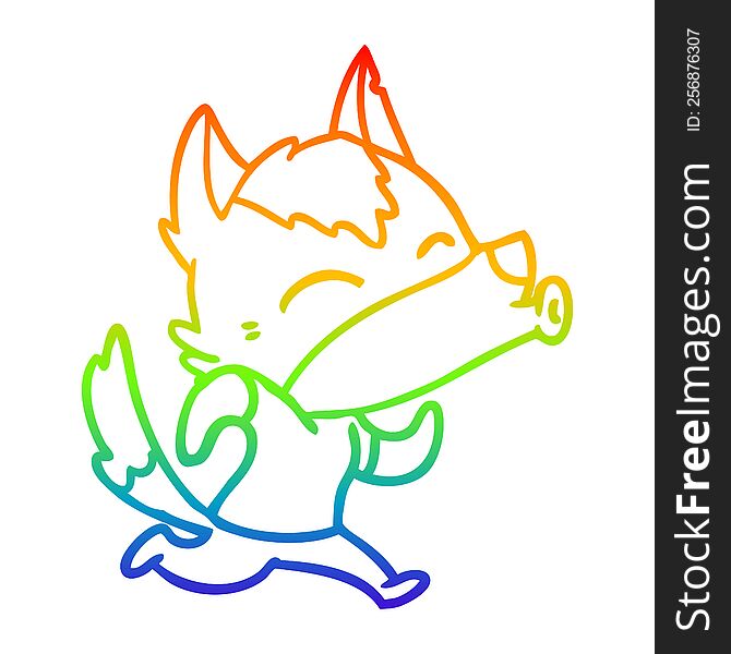 Rainbow Gradient Line Drawing Howling Cartoon Wolf Wearing Clothes