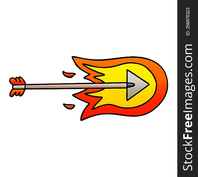 Quirky Gradient Shaded Cartoon Burning Arrow