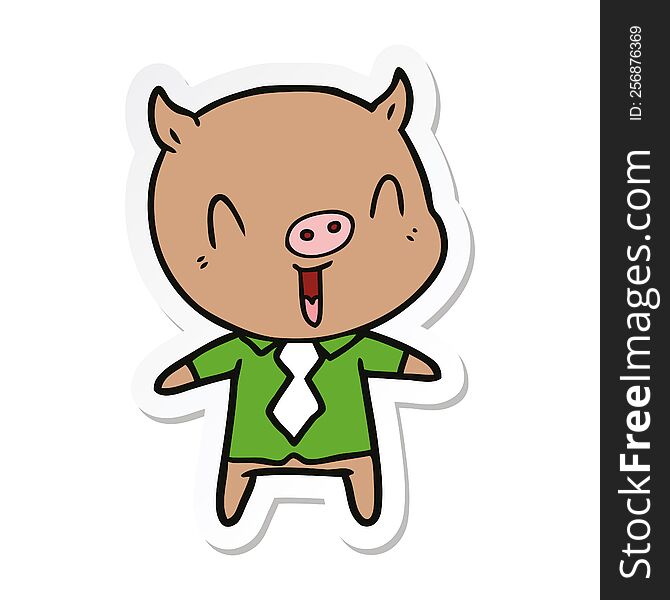 sticker of a happy cartoon pig wearing shirt and tie