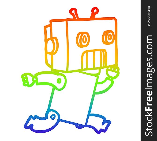 rainbow gradient line drawing of a cartoon robot