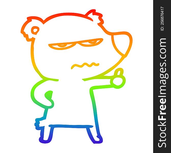 rainbow gradient line drawing of a angry bear polar cartoon giving thumbs up