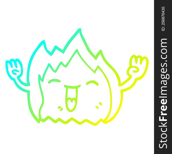 cold gradient line drawing of a cartoon happy gas flame