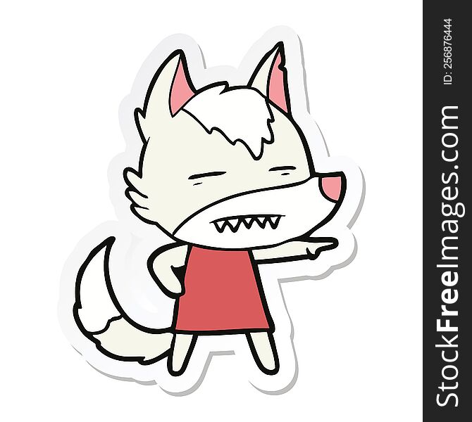 Sticker Of A Cartoon Wolf Showing Teeth