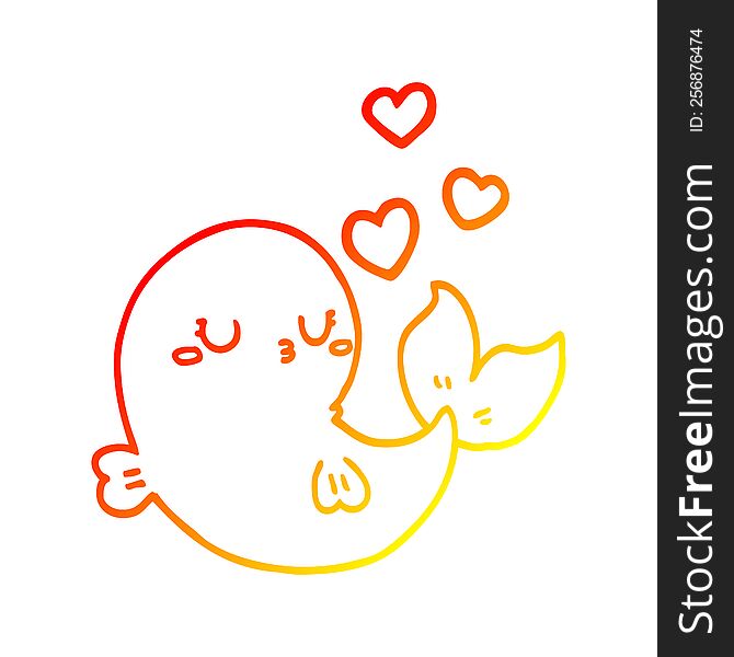 warm gradient line drawing of a cute cartoon whale in love