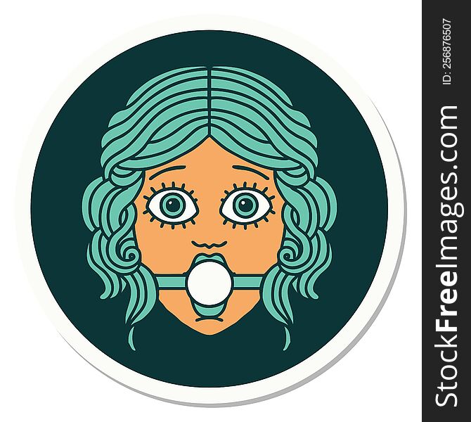 Tattoo Style Sticker Of Female Face With Ball Gag
