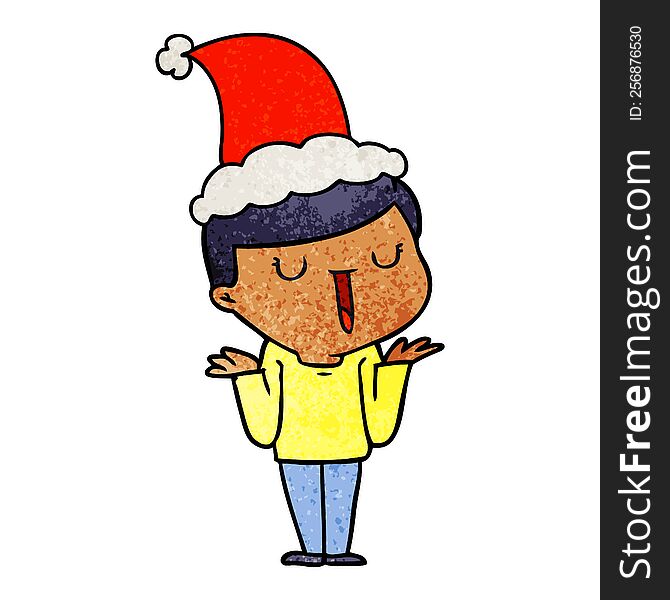 Textured Cartoon Of A Happy Boy With No Worries Wearing Santa Hat