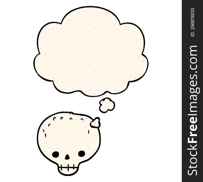 Cartoon Skull And Thought Bubble In Comic Book Style