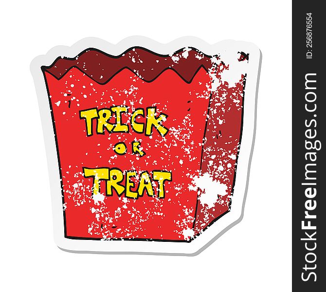 Retro Distressed Sticker Of A Cartoon Trick Or Treat Bag