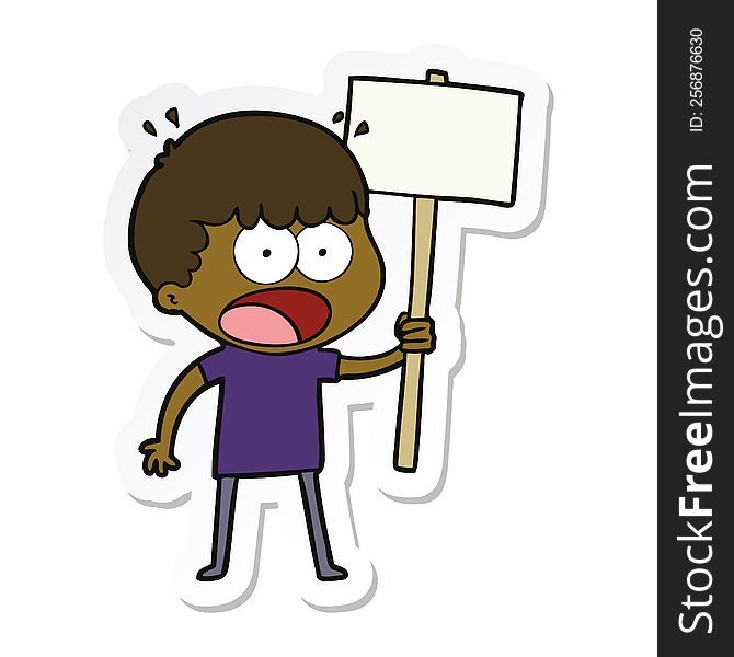 sticker of a cartoon shocked man with placard