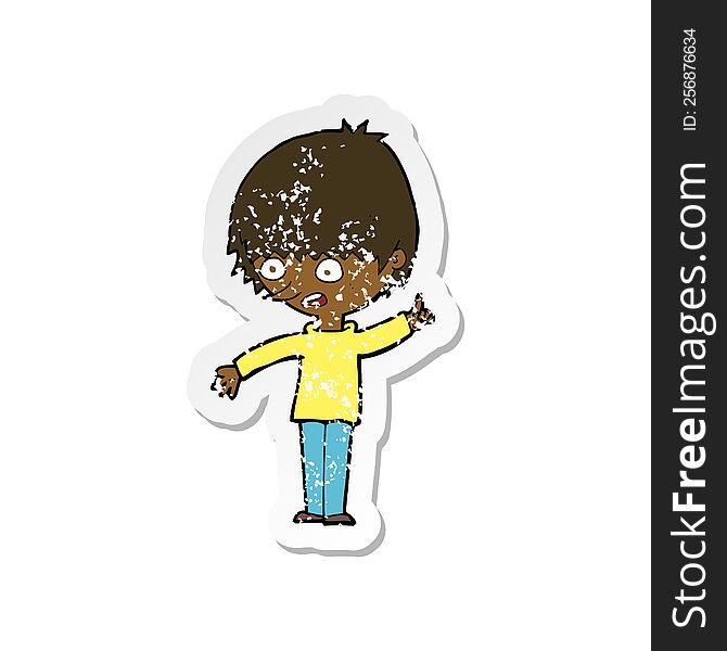 Retro Distressed Sticker Of A Cartoon Boy With Question