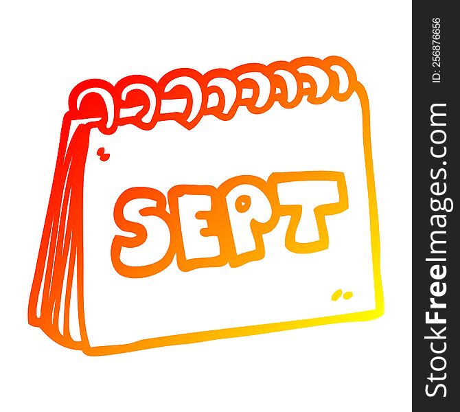 Warm Gradient Line Drawing Cartoon Calendar Showing Month Of September