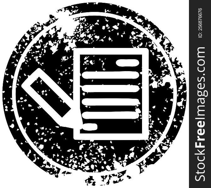 document and pencil distressed icon symbol