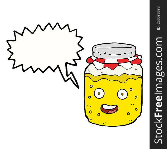 cartoon honey jar with speech bubble
