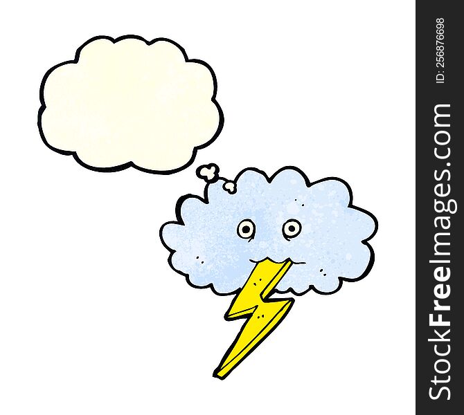 cartoon lightning bolt and cloud with thought bubble