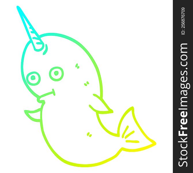 cold gradient line drawing of a cartoon narwhal