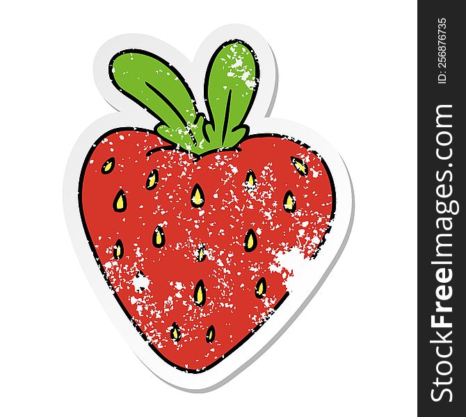 Distressed Sticker Cartoon Doodle Of A Fresh Strawberry