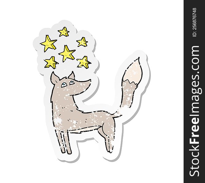 retro distressed sticker of a cartoon wolf with stars