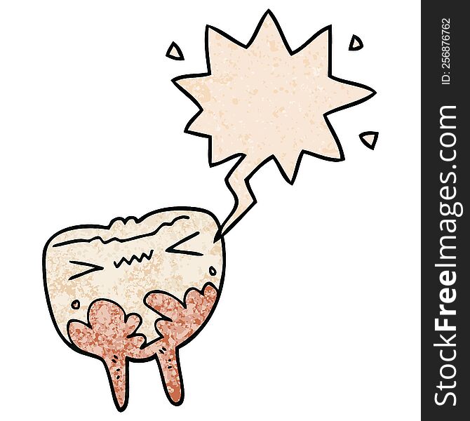 cartoon bad tooth with speech bubble in retro texture style