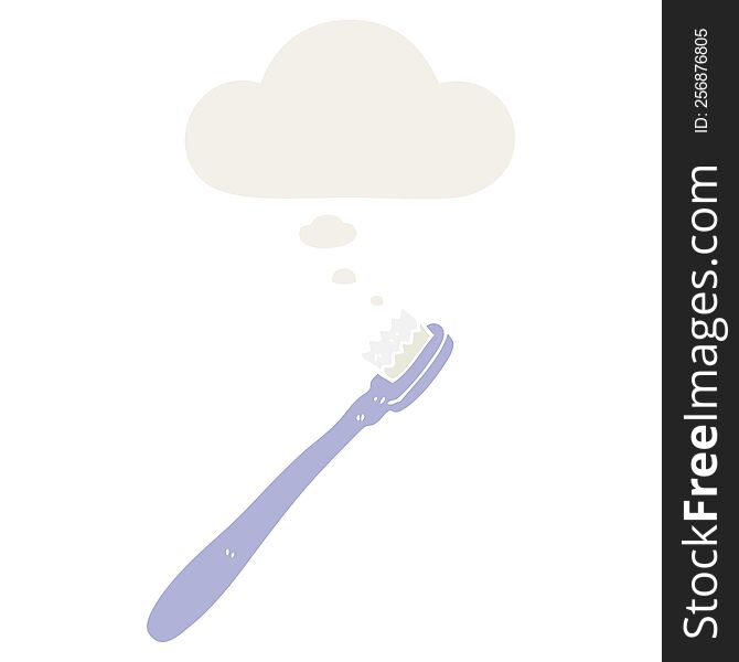 cartoon toothbrush with thought bubble in retro style