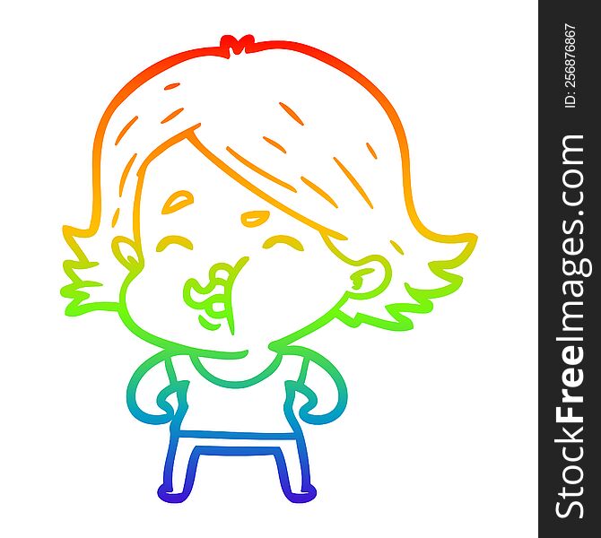 rainbow gradient line drawing cartoon girl pulling face