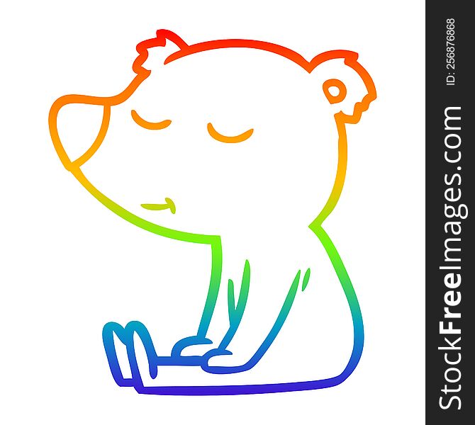 Rainbow Gradient Line Drawing Happy Cartoon Bear Sitting