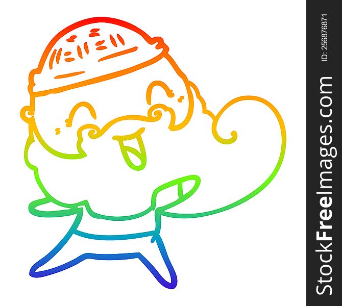 rainbow gradient line drawing of a happy man with beard and winter hat