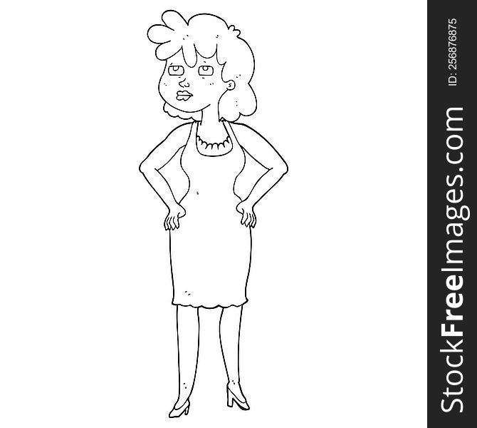 freehand drawn black and white cartoon annoyed woman